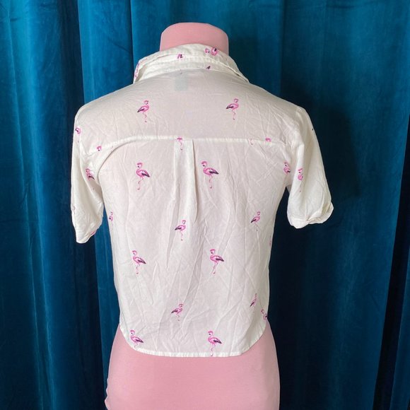 Forever 21 Flamingo Button Front Crop Top White - Picture 6 of 6